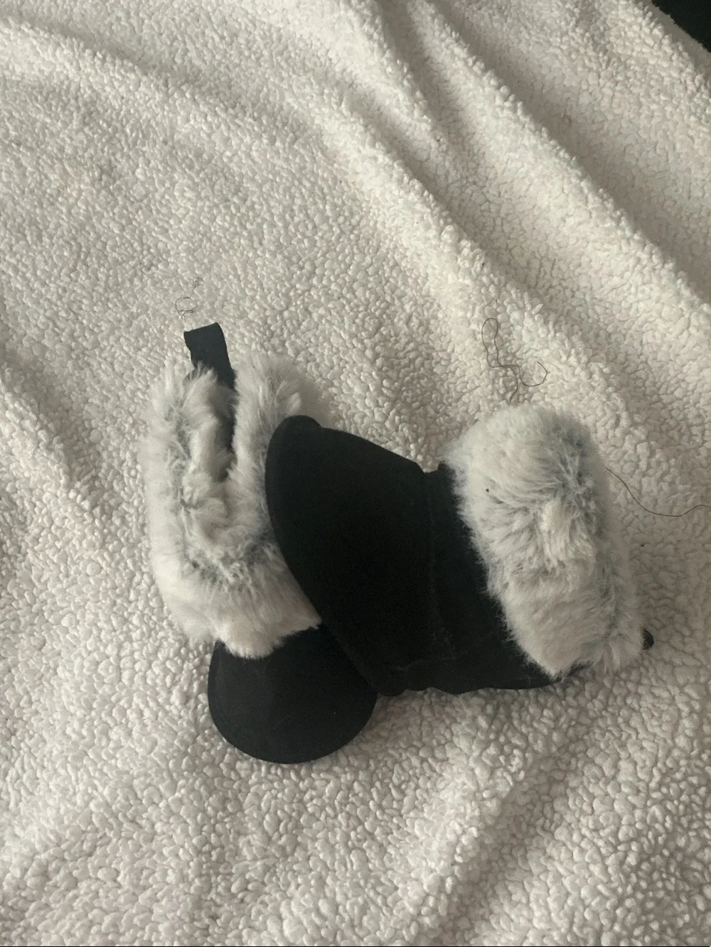 Cozy Faux-Fur Trim Black Kids Booties